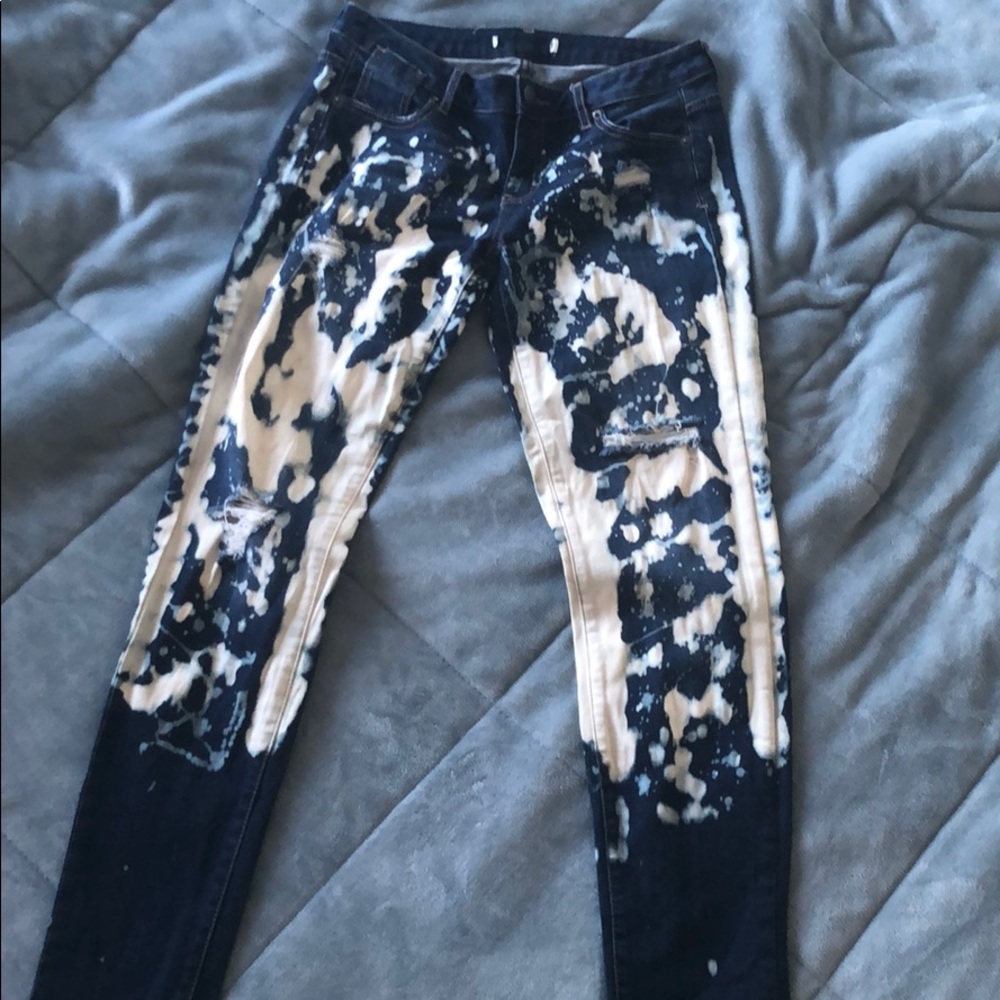 Hand-distressed & bleached bootcut denim jeans